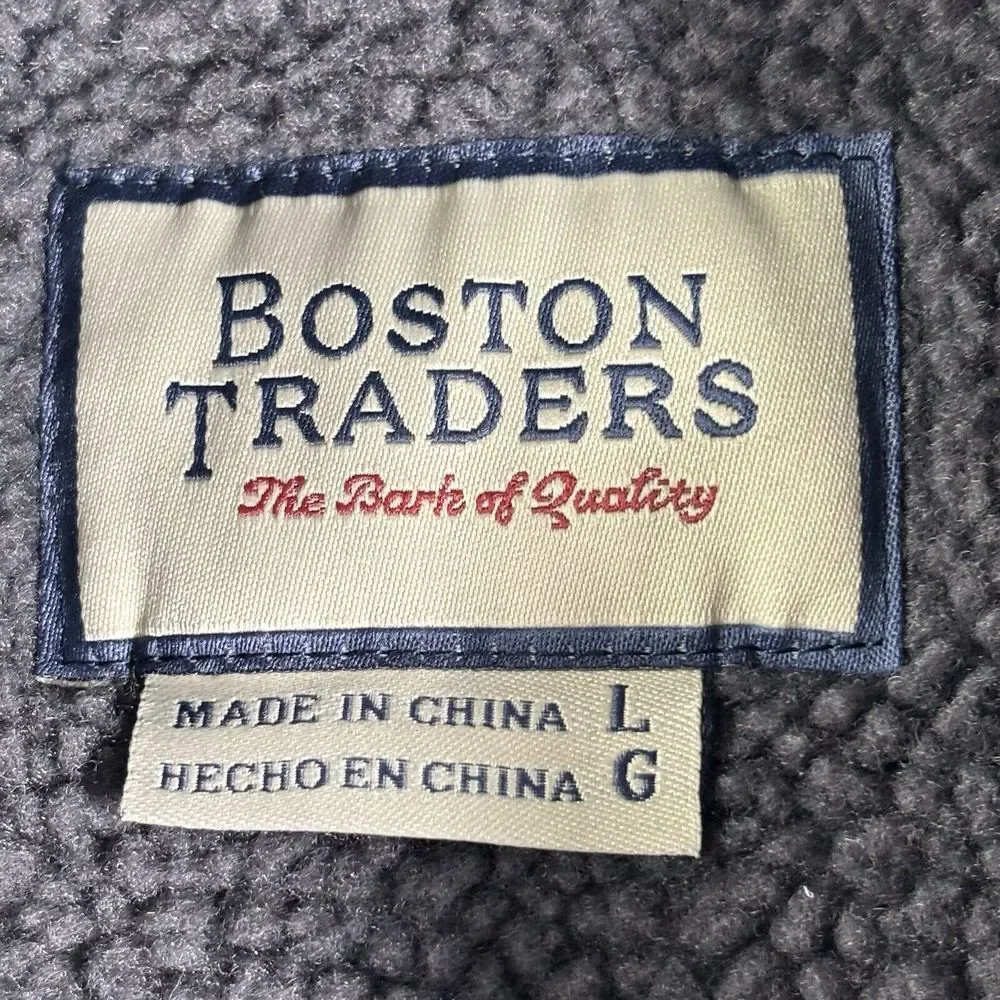 Vintage BOSTON TRADERS 100% Pure Wool Sweater Blue Sz L‎ Cable Chunky Full Zip